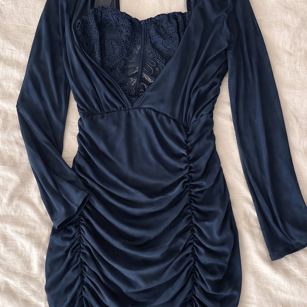 Fashion Nova Ready For Everything Black Mesh Sleeve Ruched Mini Dress in 2XL - Picture 4 of 4